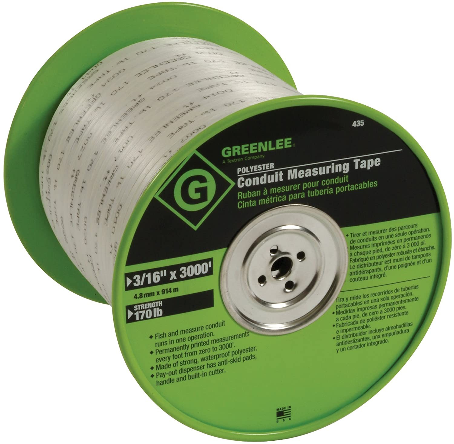 Greenlee 435 Polyester Conduit Measuring Tape, 3/16-Inch By 3000-Feet, White, Small